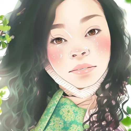 fantasy portrait,digital painting,japanese woman,ao dai,digital art,digital drawing,jasmine blossom,girl portrait,asian woman,lotus art drawing,oriental girl,digital illustration,digital artwork,dryad