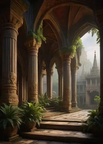 theed,hall of the fallen,imperialis,naboo,chhatris,pillars,ancient city,ruinas,cloistered,fantasy landscape,neverwinter,dorne,archways,columns,citadels,rivendell,medinah,cloister,cloisters,cathedrals,Conceptual Art,Oil color,Oil Color 16