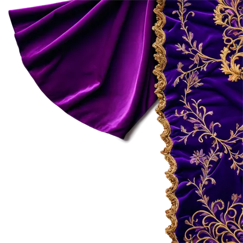 Rich purple, deep plum, lavender accents, luxurious velvet texture, intricate gold embroidery, ornate baroque patterns, regal atmosphere, dramatic lighting, 3/4 composition, shallow depth of field, wa