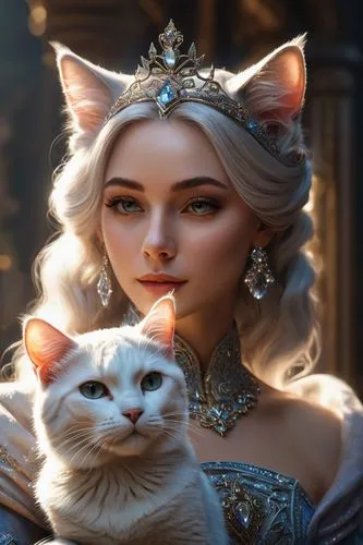 kittani,noblewoman,white cat,miqati,snowbell,elsa,morgana,surana,fantasy portrait,cathair,cirta,jaina,elona,cathala,tera,principessa,galadriel,fairy tale character,elizaveta,oerth,Photography,General,Fantasy