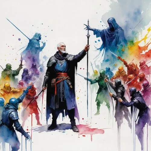 watercolor arrows,witcher,assassins,prejmer,scythe,heroic fantasy,game of thrones,watercolors,white walker,the festival of colors,swordsmen,games of light,jrr tolkien,watercolor,watercolor paint strokes,color 1,painting technique,water colors,hunter's stand,kings landing,Illustration,Paper based,Paper Based 20