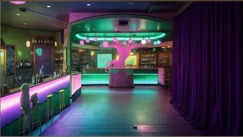 giant purple curtain,retro diner,nightclub,liquor bar,art deco background,cosmetics counter,neon coffee,ufo interior,wine bar,soda shop,ice cream parlor,neon cocktails,neon drinks,spaceland,ice cream 