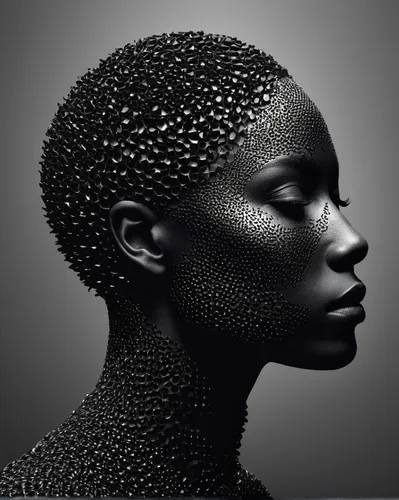 black skin,african woman,black landscape,artificial hair integrations,black woman,head woman,skin texture,black pepper,african american woman,human head,dots,aborigine,carbon,black women,black models,filigree,sculpt,african art,benin,veil,Photography,Artistic Photography,Artistic Photography 11