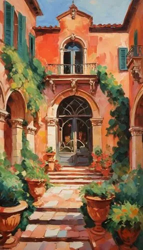 telfair,mizner,portofino,courtyards,courtyard,hacienda,cortile,italian painter,filoli,philbrook,taormina,tuscan,oil painting,venetian,venice square,mcnay,entryway,patio,palizzi,palazzo,Conceptual Art,Oil color,Oil Color 20