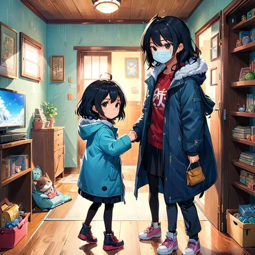 hikikomori,kazoku,winter clothes,erma,winter clothing,little boy and girl,Anime,Anime,Realistic