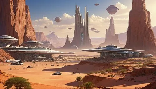 futuristic landscape,geonosis,cardassia,farpoint,barsoom,coruscant,homeworlds,wildstar,homeworld,katarn,desert landscape,extrasolar,desert planet,hurston,dune landscape,starbase,desert desert landscape,sector,bajor,ordos,Conceptual Art,Sci-Fi,Sci-Fi 19