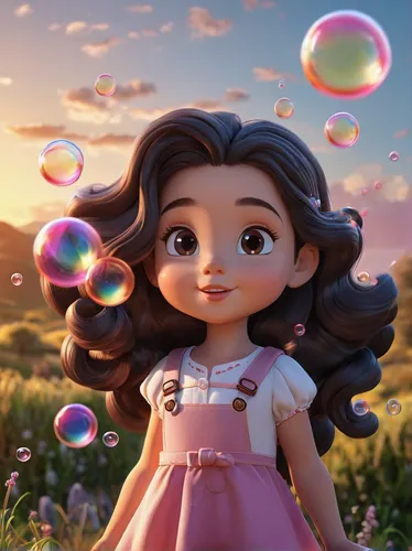 agnes,princess sofia,rosa ' the fairy,star balloons,cute cartoon character,little girl fairy,rosa 'the fairy,little girl with balloons,bubbletent,bubbles,bubble,cute cartoon image,tiana,cg artwork,moana,rapunzel,lilo,soap bubbles,3d fantasy,bubble mist,Unique,3D,3D Character