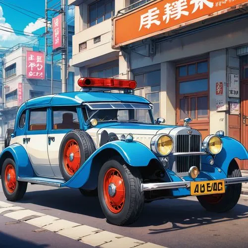 daewongun,cartoon car,police car,karafuto,sugoroku,jinchuan,Illustration,Japanese style,Japanese Style 03