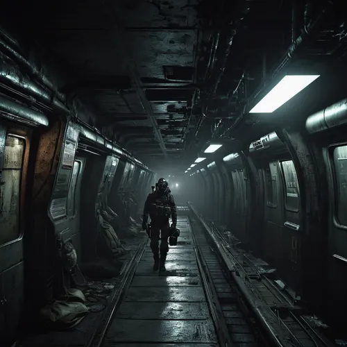 district 9,passengers,arrival,lost in war,penumbra,descent,underground,cargo,ghost train,cinematic,outbreak,dystopian,scifi,sci fi,fallout4,sci - fi,sci-fi,post apocalyptic,fallout,game art,Conceptual Art,Sci-Fi,Sci-Fi 09