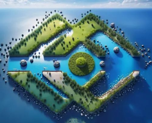 artificial island,artificial islands,floating islands,uninhabited island,cube sea,floating huts,over water bungalows,floating island,mushroom island,island suspended,green island,diamond lagoon,eco hotel,environmental art,golf resort,cube stilt houses,archipelago,eco-construction,underwater landscape,an island far away landscape,Unique,3D,3D Character