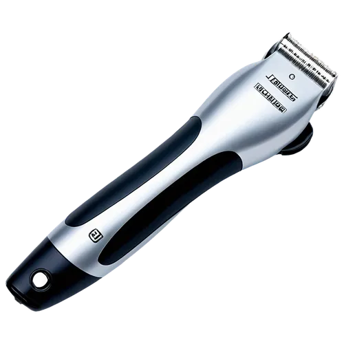 Electrical clippers, handheld, cordless, metal body, rubber grip, sharp blades, LED light, rechargeable battery, modern design, sleek shape, silver color, slight shadow, 3/4 composition, soft focus, w