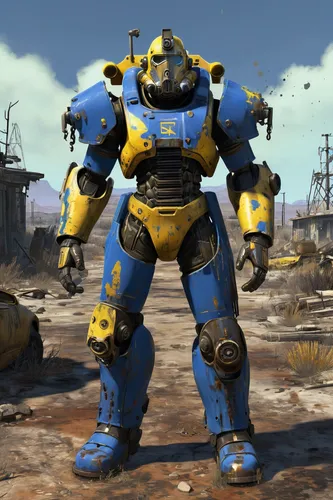 bumblebee,kryptarum-the bumble bee,mech,fresh fallout,yellow and blue,stud yellow,fallout4,yellow hammer,steel man,fallout,mecha,dark blue and gold,brute,blue-collar worker,war machine,blue-collar,heath-the bumble bee,heavy construction,destroy,blue tiger,Conceptual Art,Graffiti Art,Graffiti Art 08