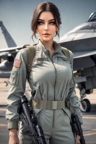 model headshot，Women's Fashion，
American Minimalism,a beautiful woman dressed in military gear standing in front of a fighter jet,servicewoman,iriaf,usaf,civilian,vidya,aghanistan,Photography,Commerci