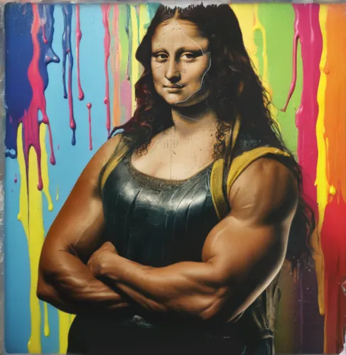 背景是滴溅彩色颜料，矢量，艺术效果好
,mona lisa,the mona lisa,muscle woman,leonardo da vinci,art,strong woman,modern pop art,popular art,muscular,strong women,woman strong,vinci,muscle man,zuccotto,biceps,muscle icon,m