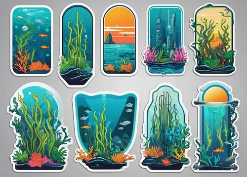 Incorporate a garnish of seaweed into a futuristic sci-fi setting.,jellyfish collage,jellies,tide pool,coral reef,sea-life,jellyfish,mermaid vectors,coral reefs,ocean floor,corals,sea creatures,sea je