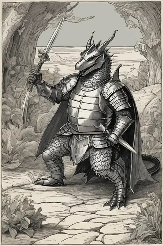 kobold,coast horned lizard,saurian,armored animal,green dragon,splinter,dragon slayer,forest dragon,muggar crocodile,swordsman,heroic fantasy,dragon lizard,dwarf armadillo,art bard,game illustration,horned lizard,crosshatch,bard,real gavial,crocodile woman,Illustration,Black and White,Black and White 29