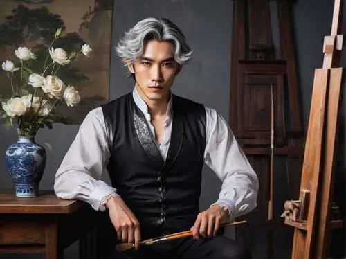 kai,ziu,painter doll,tan chen chen,chopin,tao,italian painter,fryderyk chopin,male elf,painter,string instrument,sits on away,violinist,violinist violinist,violin bow,artist portrait,bowed string instrument,meticulous painting,erhu,male poses for drawing,Art,Classical Oil Painting,Classical Oil Painting 34