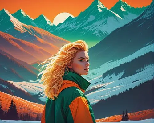 mountain sunrise,the spirit of the mountains,snowy peaks,denali,vector illustration,annabeth,mountains,elsa,sierras,alpine sunset,zermatt,mountain,matterhorn,kenai,burkard,vector art,lori mountain,alaska,eilonwy,coloradan,Conceptual Art,Sci-Fi,Sci-Fi 12