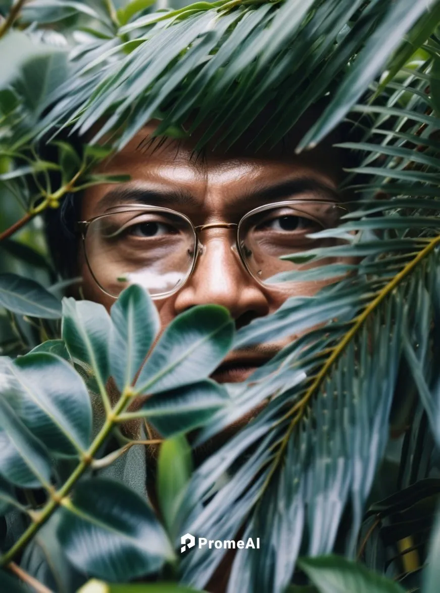 A glass man is hiding behind plants,forest man,jungle,tree man,guru,camouflaged,farmer in the woods,lurking,lupe,nature and man,bushes,tree loc sesame,camouflage,hiding,hidden,people in nature,jungle 