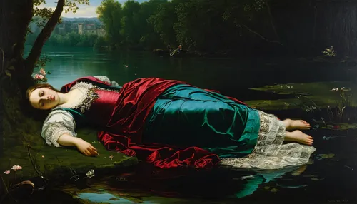 rusalka,the sleeping rose,girl on the river,girl lying on the grass,idyll,the blonde in the river,water nymph,the magdalene,narcissus,lover's grief,girl with a dolphin,woman laying down,narcissus of the poets,woman on bed,woman at the well,lacerta,dornodo,crocodile woman,sleeping rose,girl in the garden,Art,Classical Oil Painting,Classical Oil Painting 25