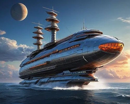 sea fantasy,superyachts,superyacht,megaships,alien ship,carrack,star ship,skyship,super trimaran,cruise ship,supercarrier,starships,cruiseliner,yacht exterior,phaleron,atlanticus,heerema,deltha,spelljammer,battlecruiser,Conceptual Art,Sci-Fi,Sci-Fi 20