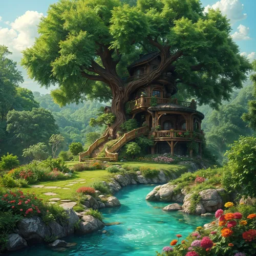 tree house,treehouse,ghibli,studio ghibli,house in the forest,treehouses