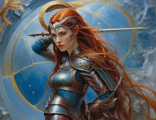 a painting of a woman dressed as a warrior,female warrior,gotrek,garrison,heroic fantasy,yavana,fantasy woman,Illustration,Realistic Fantasy,Realistic Fantasy 03