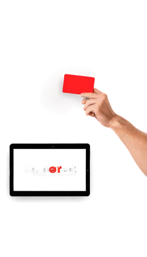 Cancel ShutterStock account, male hand, holding tablet, deleting icon, red cancel button, white background, close-up shot, shallow depth of field, soft natural light, 3/4 composition, realistic textur