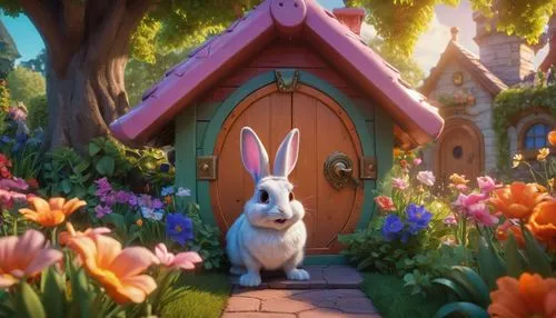 cartoon rabbit,peter rabbit,bunny on flower,cartoon bunny,lapine,fairy door,Conceptual Art,Sci-Fi,Sci-Fi 03