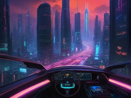 futuristic landscape,futuristic,cyberpunk,futuristic car,cityscape,fantasy city,dystopian,dystopia,sci-fi,sci - fi,vast,scifi,ufo interior,metropolis,cyberspace,vapor,autonomous driving,3d car wallpaper,city highway,sci fiction illustration,Illustration,Abstract Fantasy,Abstract Fantasy 09