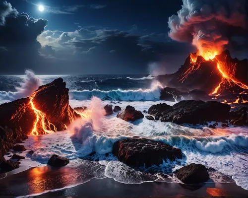 other planet seashore. Dark and stormy with rough seas and huge crashing waves, large rocks,  space scene in sky, night time.  picture should be very clear and detailed and photorealistic,the sky is l