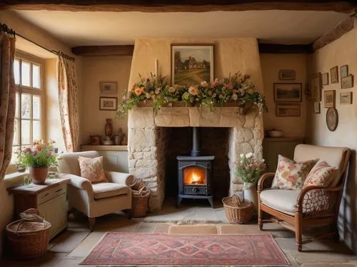 sitting room,country cottage,chimneypiece,fireplace,fireplaces,inglenook,fire place,claverton,cotswolds,cosier,highgrove,broadacre,vicarage,longueville,hambleton,trerice in cornwall,firle,mantelpieces,log fire,country house,Illustration,Retro,Retro 09