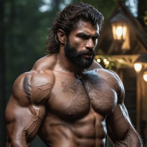 A handsome muscular shirtless werewolf, he looks to be 30 years old and has a southern accent 

full body shot,khal,momoa,arlovski,wolverine,drogo,blackwall,ruggedly,aghayev,beorn,lumberjax,herculean,