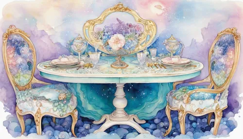 cake stand,throne,fairy galaxy,the throne,watercolor tea,fairy world,teacups,water lily plate,wishing well,zodiac sign libra,tea cups,watercolor tea set,the snow queen,toilet table,libra,carousel,washbasin,placemat,tea party collection,fantasia,Illustration,Abstract Fantasy,Abstract Fantasy 11