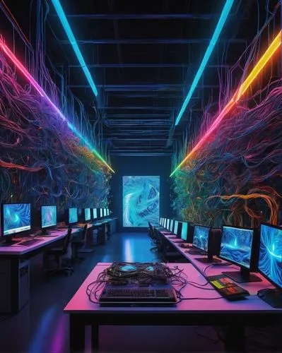 computer room,computer art,cyberspace,the server room,trip computer,panoramical,ufo interior,cyber,cyberpunk,computer,dive computer,computer store,data center,computers,futuristic art museum,computer desk,cyber glasses,computer graphics,computer game,neon ghosts,Conceptual Art,Oil color,Oil Color 06