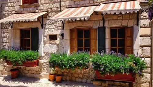 Croatian style building, ornate Baroque details, red-tiled roof, white stone walls, grand entrance with columns, intricately carved wooden doors, ornamental balconies, flower-filled window boxes, narr