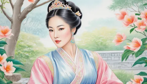 oriental painting,oriental princess,chinese art,korean history,hanbok,korean culture,taiwanese opera,peking opera,asian woman,plum blossoms,plum blossom,oriental girl,siu mei,japanese woman,shuanghuan noble,wuchang,geisha girl,geisha,motsunabe,apricot blossom,Conceptual Art,Daily,Daily 17