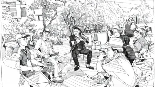 coloring page,camera illustration,street musicians,hand-drawn illustration,book illustration,mono-line line art,line-art,coloring picture,coloring pages,mono line art,street performance,fashion illustration,coloring pages kids,line drawing,pencils,street music,illustrations,cover,youth book,group of people