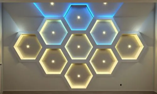 wall lamp,wall light,wall decoration,flavin,gold wall,hexagons,Photography,General,Natural