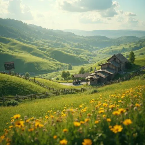 meadow landscape,meadow,hobbiton,rolling hills,green meadow,tuscany,alpine meadow,grassfields,summer meadow,mountain meadow,spring meadow,bucolic,the valley of flowers,alpine pastures,countryside,home landscape,alpine meadows,hillside,carpathians,salt meadow landscape,Photography,General,Realistic