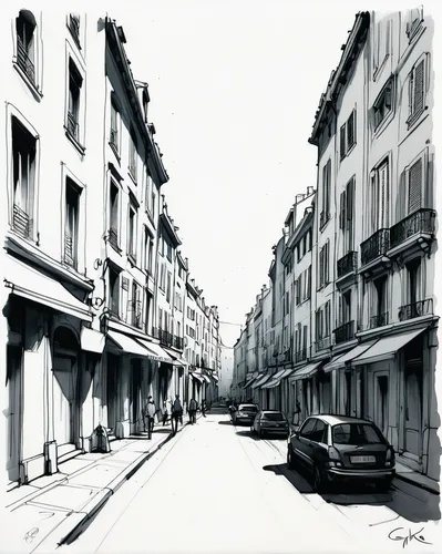 watercolor paris shops,watercolor paris,street scene,the boulevard arjaan,lyon,vienne,arles,paris shops,the street,narrow street,passepartout,dauphine,watercolor paris balcony,boulevard,aix-en-provence,l'isle-sur-la-sorgue,townscape,reims,street,partiture,Illustration,Black and White,Black and White 08