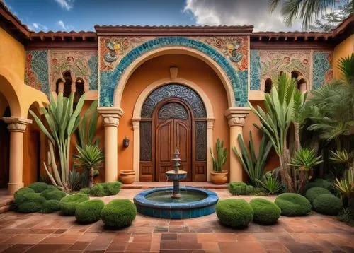 riad,moroccan pattern,marrakesh,courtyards,hacienda,courtyard,morocco,spanish tile,marrakech,water palace,persian architecture,luxury bathroom,marocco,patio,decorative fountains,floor fountain,majorelle,spa water fountain,entryway,inside courtyard,Art,Classical Oil Painting,Classical Oil Painting 23