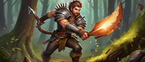 dane axe,scandia gnome,barbarian,druid,female warrior,fantasy warrior,woodsman,druid grove,aa,forest king lion,wood elf,bow and arrows,hawk feather,tribal arrows,hunting knife,serrated blade,game illustration,wind warrior,forest man,male elf,Illustration,Paper based,Paper Based 24