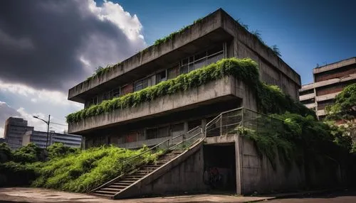 brutalism,brutalist,hashima,scampia,underground garage,abandoned building,urban landscape,corbu,roof garden,kansai university,overdeveloped,phytoremediation,overgrowth,psychiko,multistory,lasdun,seidler,edificio,fordlandia,sekkei,Illustration,Vector,Vector 14