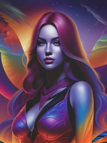 a painting of a woman with red hair,welin,starfire,psylocke,andromeda,lilandra,mystique,Illustration,Realistic Fantasy,Realistic Fantasy 25