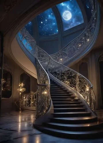 staircase,spiral staircase,circular staircase,winding staircase,outside staircase,staircases,stairwell,cochere,stair,stairway,dreamhouse,stairways,upstairs,opulence,stairs,ornate room,opulently,stairwells,blue room,mansion,Conceptual Art,Oil color,Oil Color 08