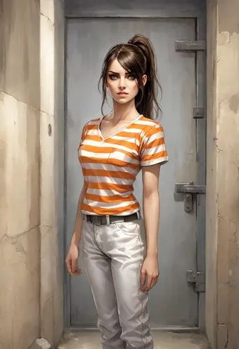 prisoner,eleven,croft,clementine,lori,prison,girl with cereal bowl,girl in t-shirt,portrait background,chainlink,isolated t-shirt,cg artwork,io,girl with a gun,girl in a long,female doctor,sci fiction illustration,lara,game art,portrait of a girl,Digital Art,Comic