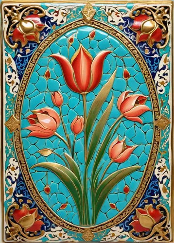 turkestan tulip,floral ornament,floral and bird frame,tulip background,floral rangoli,spanish tile,novruz,ceramic tile,art nouveau design,flower painting,flowers png,floral frame,floral border,decorative flower,lotus,iranian nowruz,oriental painting,tulips,floral composition,tile,Illustration,Realistic Fantasy,Realistic Fantasy 43