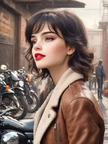 alita,leather jacket,retro girl,retro woman,kapoor,bsa