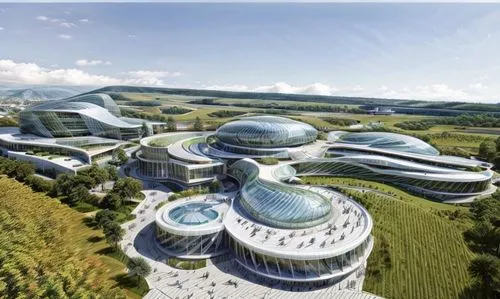  therapy center in the mountain with nice trees around  with beautiful sky keep the same material in the imported photo
,futuristic architecture,autostadt wolfsburg,futuristic art museum,solar cell ba